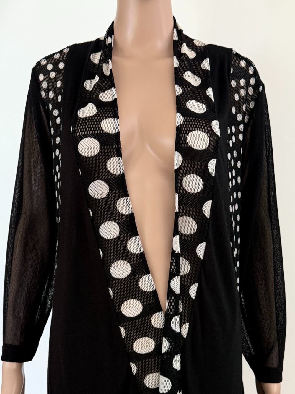 Anis A Women's Size L Black & White Sheer Textured Boho Chic - Picture 5 of 9